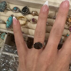 Solid 14k yellow Gold tree design Ring with Black spinal Stone